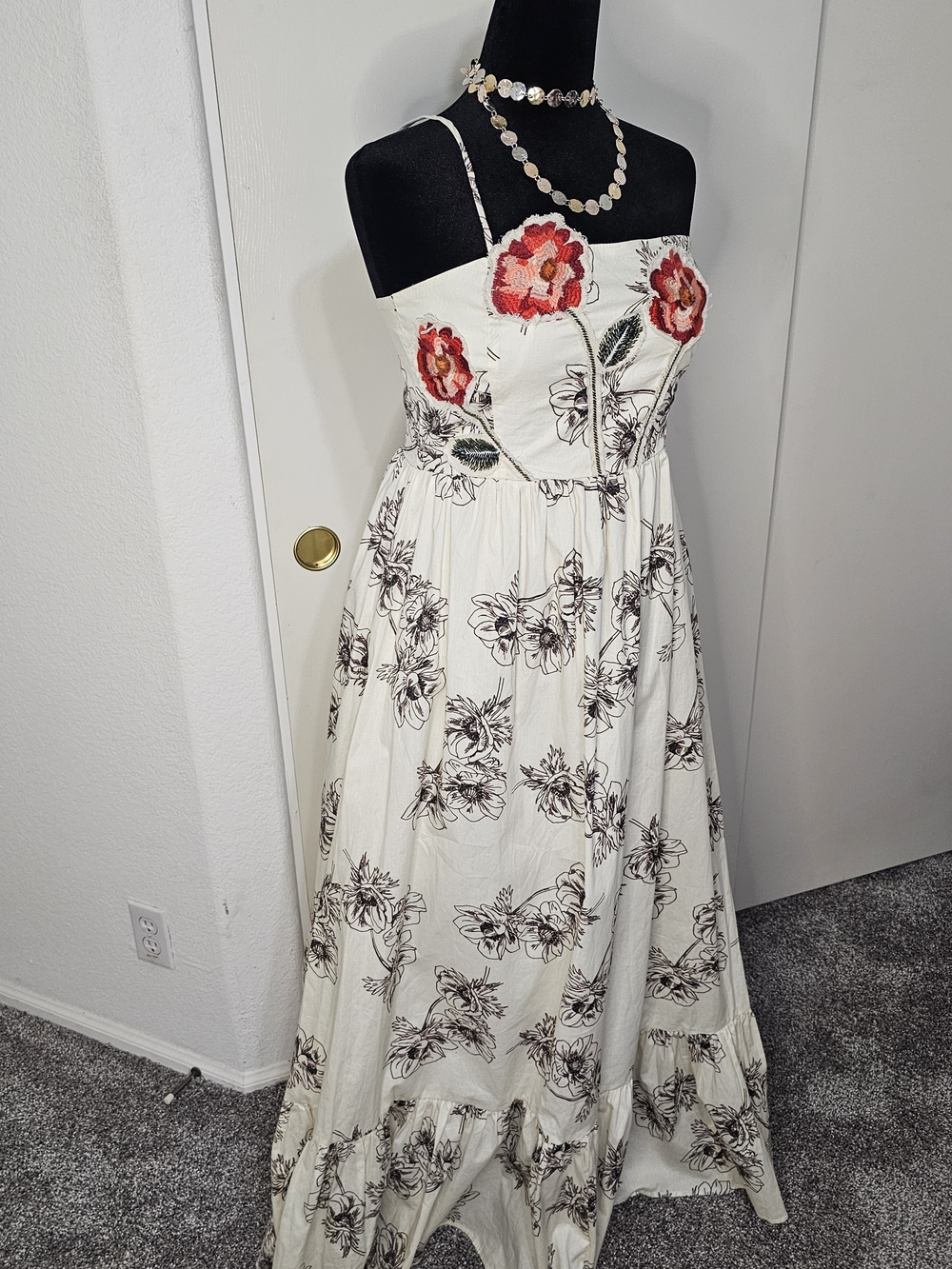Anthropologie x Especia Floral Maxi Dress With Embroidered Blooms Sz L